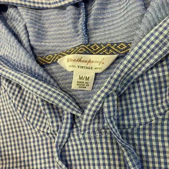 Weatherproof Vintage Blue Gingham Long Sleeve Hoodie Sweatshirt Women's Medium - Picture 3 of 5